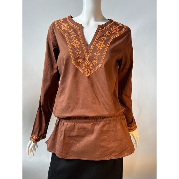 Gap Vintage Womens Brown Embroidered Peasant Blouse Top - Size S - Picture 1 of 16
